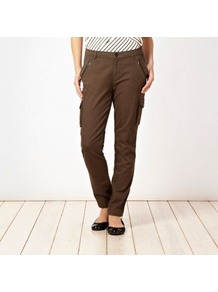 Khaki Cargo Trousers - length: standard; pattern: plain; waist detail: fitted waist; pocket detail: large back pockets, pockets at the sides; waist: low rise; style: cargo; predominant colour: khaki; occasions: casual, holiday; fibres: cotton - mix; hip detail: added detail/embellishment at hip; texture group: cotton feel fabrics; fit: slim leg; pattern type: fabric