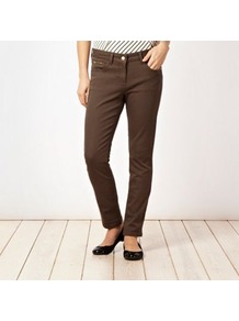 Khaki Skinny Jeans - style: skinny leg; length: standard; pattern: plain; pocket detail: traditional 5 pocket; waist: mid/regular rise; predominant colour: khaki; occasions: casual; fibres: cotton - stretch; texture group: denim; pattern type: fabric