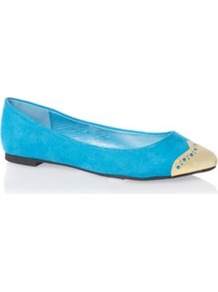 Blue Pointy Toecap Pumps - secondary colour: ivory; predominant colour: diva blue; occasions: casual, work; material: suede; heel height: flat; toe: pointed toe; style: ballerinas / pumps; trends: fluorescent; finish: plain; pattern: plain; embellishment: toe cap