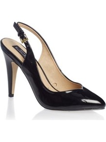 Black Enette High Heel Patent Shoes - predominant colour: black; occasions: casual, work, occasion; material: faux leather; heel height: high; heel: stiletto; toe: pointed toe; style: slingbacks; finish: patent; pattern: plain