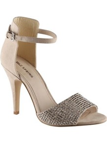 Black Jeanetta Rhinestone High Heeled Sandals - predominant colour: ivory; occasions: evening, occasion; material: faux leather; heel height: high; embellishment: crystals; ankle detail: ankle strap; heel: stiletto; toe: open toe/peeptoe; style: standard; trends: metallics; finish: plain; pattern: plain