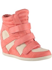 Coral Luxenee High Top Trainers - secondary colour: ivory; predominant colour: pink; occasions: casual; material: faux leather; heel height: high; embellishment: quilted; ankle detail: ankle strap; toe: round toe; style: trainers; trends: sporty redux; finish: plain; pattern: colourblock