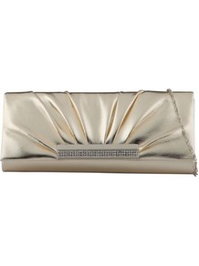 Light Gold Navarrete Clutch Bag - secondary colour: silver; predominant colour: champagne; occasions: evening, occasion; type of pattern: standard; style: clutch; length: hand carry; size: small; material: faux leather; embellishment: crystals; pattern: plain; trends: metallics; finish: metallic