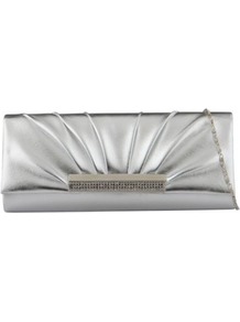 Silver Navarrete Clutch Bag - predominant colour: silver; secondary colour: gold; occasions: evening, occasion; type of pattern: standard; style: clutch; length: hand carry; size: small; material: faux leather; embellishment: crystals; pattern: plain; trends: metallics; finish: plain