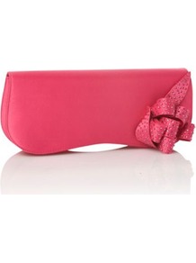 Pink Rhinestone Encrusted Ribbon Clutch Bag - predominant colour: hot pink; occasions: evening, occasion, holiday; type of pattern: standard; style: clutch; length: hand carry; size: small; material: fabric; embellishment: ribbon; pattern: plain; trends: metallics; finish: plain