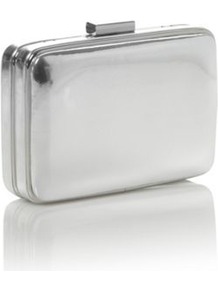 Silver Padded Faux Leather Clutch Bag - predominant colour: silver; occasions: evening, occasion; type of pattern: standard; style: clutch; length: hand carry; size: small; material: faux leather; pattern: plain; trends: metallics; finish: metallic