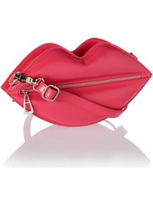 Designer Pink Lips Zip Front Clutch Bag - predominant colour: true red; occasions: evening, occasion, holiday; type of pattern: standard; style: clutch; length: hand carry; size: small; material: faux leather; embellishment: zips; pattern: plain; finish: plain