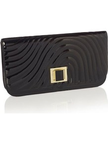 Designer Black Patent Wave Clutch Bag - secondary colour: gold; predominant colour: black; occasions: evening, occasion; type of pattern: standard; style: clutch; length: hand carry; size: standard; material: faux leather; embellishment: quilted; pattern: plain; finish: plain