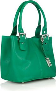 Designer Green Crosshatched Buckled Strapped Grab Bag - predominant colour: mint green; occasions: casual, evening, work; type of pattern: standard; style: tote; length: handle; size: standard; material: faux leather; pattern: plain; finish: plain