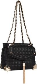 Black Quilted Shoulder Bag - secondary colour: gold; predominant colour: black; occasions: casual, evening, work; type of pattern: standard; style: shoulder; length: shoulder (tucks under arm); size: standard; material: faux leather; embellishment: quilted; pattern: plain; finish: plain