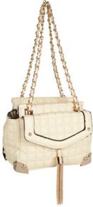 Cream Quilted Woven Chain Shoulder Bag - predominant colour: ivory; secondary colour: gold; occasions: casual, evening, work, occasion, holiday; type of pattern: standard; style: shoulder; length: shoulder (tucks under arm); size: standard; material: faux leather; embellishment: tassels; pattern: plain; trends: metallics; finish: plain