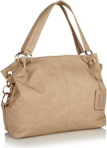 Beige Ringed Handled Hobo Bag - predominant colour: taupe; occasions: casual, work; type of pattern: standard; style: shoulder; length: shoulder (tucks under arm); size: standard; material: faux leather; pattern: plain; finish: plain