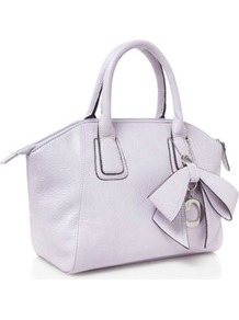 Lilac Bow Charm Grab Bag - predominant colour: white; occasions: casual, evening, work; type of pattern: standard; style: tote; length: handle; size: standard; material: faux leather; pattern: plain; finish: plain; embellishment: bow