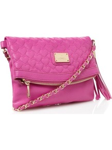 Pink Heart Quilted Cross Body Bag - predominant colour: hot pink; occasions: casual, evening, work, holiday; type of pattern: standard; style: clutch; length: across body/long; size: standard; material: faux leather; embellishment: quilted; pattern: plain; finish: plain