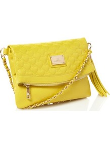 Yellow Heart Quilted Cross Body Bag - predominant colour: yellow; occasions: casual, evening, holiday; type of pattern: standard; style: clutch; length: across body/long; size: standard; material: faux leather; embellishment: quilted; pattern: plain; trends: fluorescent; finish: plain