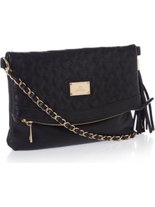 Black Heart Quilted Cross Body Bag - predominant colour: black; occasions: casual, evening, work; type of pattern: standard; style: shoulder; length: across body/long; size: standard; material: faux leather; embellishment: quilted; pattern: plain; finish: plain