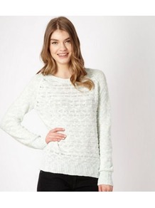 Pale Green Textured Jumper - neckline: round neck; style: standard; predominant colour: pistachio; occasions: casual, work; length: standard; fibres: cotton - mix; fit: standard fit; sleeve length: long sleeve; sleeve style: standard; texture group: knits/crochet; pattern type: knitted - other