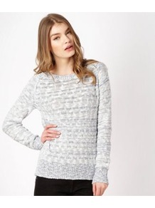 Blue Textured Jumper - pattern: plain; style: standard; predominant colour: light grey; occasions: casual, work; length: standard; fibres: cotton - mix; fit: standard fit; neckline: crew; sleeve length: long sleeve; sleeve style: standard; texture group: knits/crochet; pattern type: knitted - other; pattern size: standard