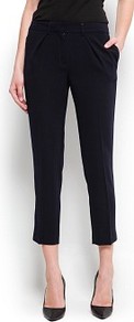 Cropped Suit Trousers - pattern: plain; waist: high rise; predominant colour: black; occasions: casual, evening, work; length: ankle length; fibres: polyester/polyamide - 100%; fit: slim leg; pattern type: fabric; style: standard