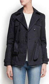 Cropped Trench - pattern: plain; length: standard; bust detail: added detail/embellishment at bust; style: trench coat; collar: standard lapel/rever collar; predominant colour: navy; occasions: casual, work; fit: tailored/fitted; fibres: cotton - 100%; waist detail: belted waist/tie at waist/drawstring; back detail: back vent/flap at back; sleeve length: long sleeve; sleeve style: standard; texture group: cotton feel fabrics; collar break: low/open; pattern type: fabric