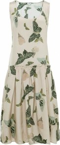 Cream Butterfly Dress Uk - sleeve style: sleeveless; style: blouson; predominant colour: ivory; secondary colour: dark green; occasions: casual, holiday; length: on the knee; fit: body skimming; neckline: scoop; fibres: silk - 100%; sleeve length: sleeveless; texture group: silky - light; trends: volume; pattern type: fabric; pattern size: big & light; pattern: patterned/print