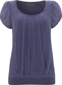 Iris Silk Panel Jersey Top - pattern: plain; bust detail: ruching/gathering/draping/layers/pintuck pleats at bust; predominant colour: indigo; occasions: casual, evening, work, holiday; length: standard; style: top; neckline: scoop; fibres: viscose/rayon - stretch; fit: body skimming; sleeve length: short sleeve; sleeve style: standard; pattern type: fabric; texture group: jersey - stretchy/drapey