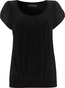 Black Silk Panel Jersey Top - neckline: round neck; pattern: plain; style: t-shirt; predominant colour: black; occasions: casual, evening, work, holiday; length: standard; fibres: silk - 100%; fit: body skimming; sleeve length: short sleeve; sleeve style: standard; pattern type: fabric; texture group: jersey - stretchy/drapey