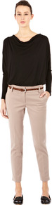 Double Waist Band Trouser - pattern: plain; waist: mid/regular rise; predominant colour: stone; occasions: casual, evening, work; length: ankle length; fibres: polyester/polyamide - stretch; texture group: cotton feel fabrics; fit: slim leg; pattern type: fabric; style: standard