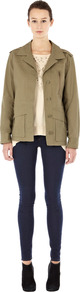 Studded Back Jacket - pattern: plain; length: below the bottom; style: boxy; collar: standard lapel/rever collar; predominant colour: khaki; occasions: casual; fit: straight cut (boxy); fibres: cotton - 100%; back detail: embellishment at back; sleeve length: long sleeve; sleeve style: standard; texture group: cotton feel fabrics; collar break: medium; pattern type: fabric; embellishment: studs