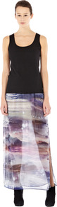 Fantasy Landscape Maxi Skirt - length: ankle length; fit: loose/voluminous; waist: mid/regular rise; secondary colour: purple; predominant colour: lilac; occasions: evening, holiday; style: maxi skirt; fibres: polyester/polyamide - 100%; hip detail: ruching/gathering at hip; waist detail: narrow waistband; texture group: sheer fabrics/chiffon/organza etc.; pattern type: fabric; pattern size: big & busy; pattern: patterned/print