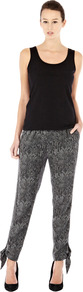 Tie Ankle Snake Print Trouser - length: standard; style: harem/slouch; pocket detail: pockets at the sides; waist: mid/regular rise; predominant colour: charcoal; occasions: casual, evening; fibres: polyester/polyamide - 100%; texture group: cotton feel fabrics; fit: tapered; pattern type: fabric; pattern size: small & busy; pattern: animal print