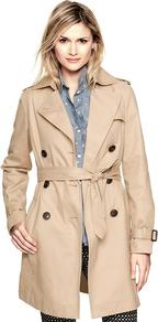 Trench Coat - pattern: plain; shoulder detail: obvious epaulette; collar: wide lapels; style: trench coat; fit: slim fit; length: mid thigh; predominant colour: stone; occasions: casual, work; fibres: cotton - 100%; waist detail: belted waist/tie at waist/drawstring; back detail: back vent/flap at back; sleeve length: long sleeve; sleeve style: standard; texture group: cotton feel fabrics; collar break: medium; pattern type: fabric