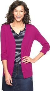 Luxlight V Neck Cardigan - neckline: low v-neck; pattern: plain; length: below the bottom; predominant colour: magenta; occasions: casual, work; style: standard; fibres: cotton - mix; fit: standard fit; sleeve length: long sleeve; sleeve style: standard; texture group: knits/crochet; pattern type: knitted - fine stitch