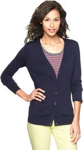 Luxlight V Neck Cardigan - neckline: low v-neck; pattern: plain; predominant colour: navy; occasions: casual, work; length: standard; style: standard; fibres: cotton - mix; fit: standard fit; sleeve length: long sleeve; sleeve style: standard; texture group: knits/crochet; pattern type: knitted - fine stitch