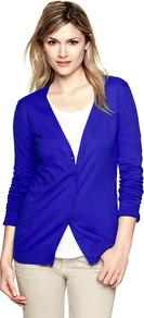 Luxlight V Neck Cardigan - neckline: low v-neck; pattern: plain; predominant colour: royal blue; occasions: casual, work; length: standard; style: standard; fibres: cotton - mix; fit: slim fit; sleeve length: long sleeve; sleeve style: standard; texture group: knits/crochet; pattern type: knitted - fine stitch