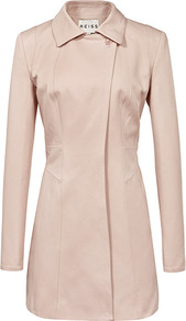 Tudor Fit And Flare Coat - pattern: plain; length: below the bottom; style: trench coat; predominant colour: nude; occasions: casual, evening, work, occasion; fit: tailored/fitted; fibres: cotton - 100%; collar: shirt collar/peter pan/zip with opening; waist detail: fitted waist; shoulder detail: flat/draping pleats/ruching/gathering at shoulder; sleeve length: long sleeve; sleeve style: standard; collar break: high/illusion of break when open; texture group: other - light to midweight