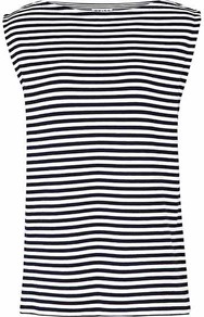 Gwen Stripe Sleeveless Tank - neckline: slash/boat neckline; pattern: horizontal stripes; sleeve style: sleeveless; secondary colour: ivory; predominant colour: black; occasions: casual, work, holiday; length: standard; style: top; fit: loose; sleeve length: sleeveless; pattern type: fabric; pattern size: standard; texture group: jersey - stretchy/drapey; fibres: viscose/rayon - mix