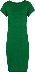 Martina Jersey Shift Dress - style: shift; neckline: round neck; pattern: plain; hip detail: side pockets at hip; predominant colour: emerald green; occasions: evening, work; length: on the knee; fit: body skimming; fibres: viscose/rayon - stretch; sleeve length: short sleeve; sleeve style: standard; pattern type: fabric; texture group: other - stretchy