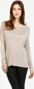 Airtex Fine Gauge Jumper - neckline: round neck; sleeve style: dolman/batwing; pattern: plain; style: standard; predominant colour: stone; occasions: casual, work; length: standard; fibres: viscose/rayon - 100%; fit: loose; back detail: longer hem at back than at front; sleeve length: long sleeve; texture group: knits/crochet; pattern type: knitted - fine stitch