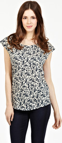 Ditsy Print T Shirt - neckline: round neck; sleeve style: capped; style: t-shirt; secondary colour: ivory; occasions: casual, holiday; length: standard; fibres: cotton - 100%; fit: body skimming; sleeve length: short sleeve; predominant colour: monochrome; pattern type: fabric; pattern size: small & busy; pattern: florals; texture group: jersey - stretchy/drapey