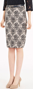 Victoria Lace Pencil Skirt - style: pencil; fit: tailored/fitted; waist detail: belted waist/tie at waist/drawstring; waist: mid/regular rise; secondary colour: ivory; predominant colour: black; occasions: evening, work, occasion; length: on the knee; fibres: cotton - stretch; texture group: lace; pattern type: fabric; pattern size: big & busy; pattern: patterned/print; embellishment: lace