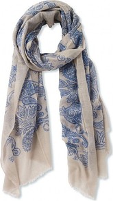 Paisley Scarf - secondary colour: ivory; predominant colour: denim; occasions: casual, work; type of pattern: large; style: regular; size: standard; material: fabric; pattern: patterned/print