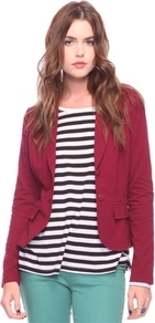 Fab Terry Blazer - pattern: plain; style: single breasted blazer; collar: standard lapel/rever collar; predominant colour: burgundy; occasions: casual, evening, work; length: standard; fit: tailored/fitted; fibres: cotton - mix; sleeve length: long sleeve; sleeve style: standard; texture group: cotton feel fabrics; collar break: low/open; pattern type: fabric