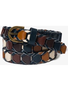 Colorblocked Waist Belt - secondary colour: navy; occasions: casual, work; predominant colour: multicoloured; type of pattern: standard; style: classic; size: standard; worn on: waist; material: faux leather; finish: plain; pattern: colourblock