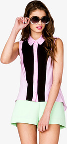 Colorblocked Panel Top - neckline: shirt collar/peter pan/zip with opening; sleeve style: sleeveless; style: shirt; secondary colour: pink; predominant colour: black; occasions: casual, work, holiday; length: standard; fibres: cotton - 100%; fit: body skimming; back detail: longer hem at back than at front; sleeve length: sleeveless; texture group: cotton feel fabrics; pattern type: fabric; pattern size: standard; pattern: colourblock
