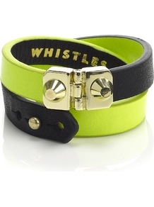 Lana Cuff - predominant colour: lime; occasions: casual, evening, work, holiday; style: cuff; size: small; material: leather; trends: fluorescent; finish: fluorescent; embellishment: chain/metal, studs