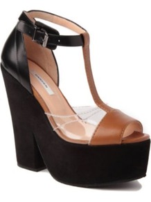 Suede And Leather Wedge Sandals - predominant colour: black; occasions: casual, evening, work, occasion, holiday; material: leather; heel height: high; embellishment: buckles; ankle detail: ankle strap; heel: platform; toe: open toe/peeptoe; style: standard; finish: plain; pattern: plain, colourblock