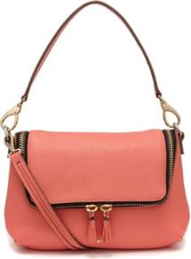 Maxi Zip Cross Body Bag - predominant colour: coral; occasions: casual, evening, work, occasion, holiday; style: shoulder; length: across body/long; size: standard; material: leather; embellishment: tassels, zips; pattern: plain; finish: plain