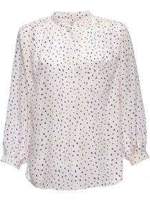 Venice Blouse - bust detail: pocket detail at bust, buttons at bust (in middle at breastbone)/zip detail at bust; sleeve style: balloon; style: blouse; predominant colour: ivory; occasions: casual, work; length: standard; neckline: mandarin with v-neck; fibres: silk - 100%; fit: loose; shoulder detail: flat/draping pleats/ruching/gathering at shoulder; sleeve length: long sleeve; texture group: sheer fabrics/chiffon/organza etc.; pattern type: fabric; pattern size: small & busy; pattern: patterned/print