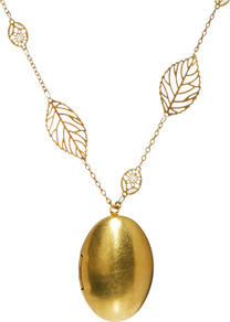 Locket Leaf Chain Necklace - predominant colour: gold; occasions: evening, work, occasion; style: pendant; length: long; size: large/oversized; material: chain/metal; trends: metallics; finish: metallic; embellishment: chain/metal